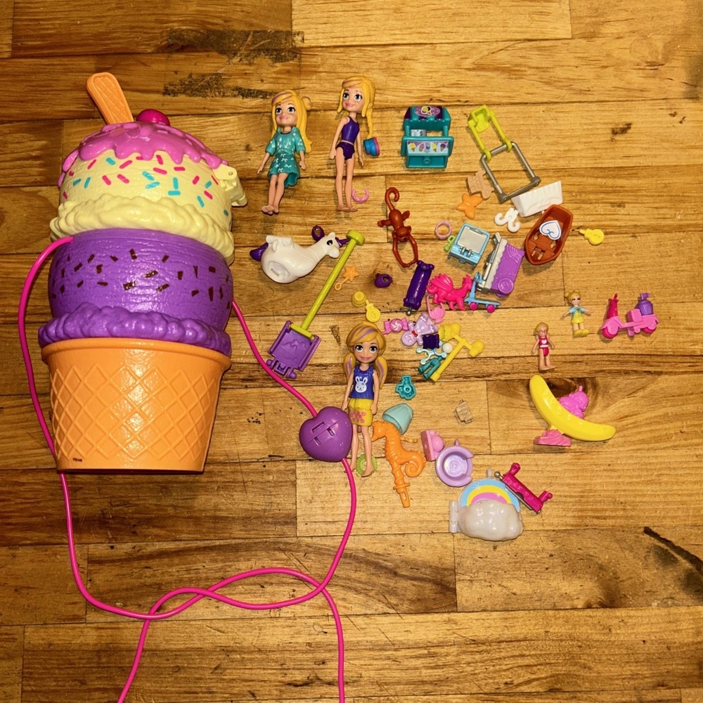 Polly Pocket Spin a N Surprise Compact Playset Ice Cream Cone With Dolls D2